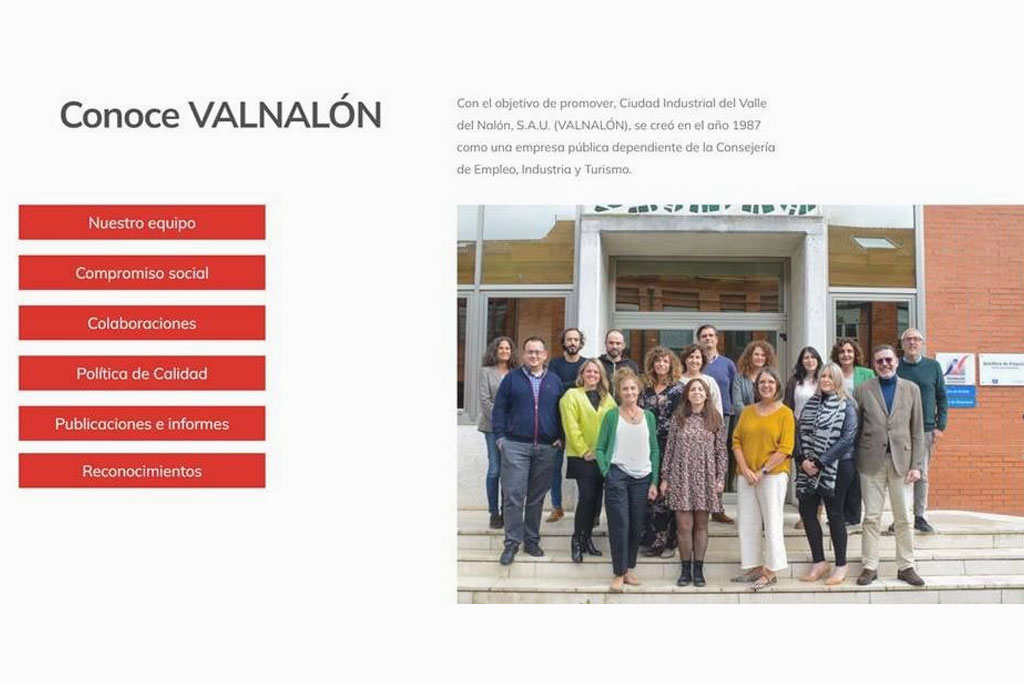 Captura de pantalla de la nueva web de Valnalón